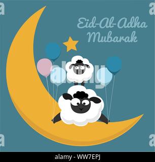 Eid Al Adha mubarak Musselin urlaub Vektor. Lustige Lämmer Cartoon Stil Abbildung. Stock Vektor