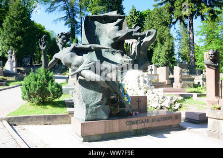 Lemberg (Lwiw, Lemberg): lychakiv Friedhof, Grab von Stanyslav Lyudkevych, Oblast Lwiw, Ukraine Stockfoto