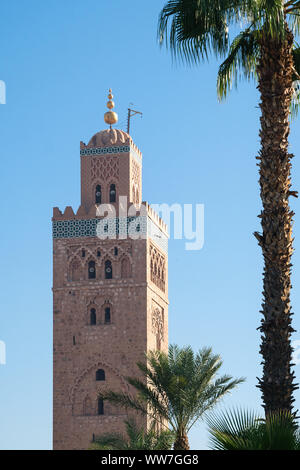 Marokko, Marrakesch, Koutoubia Moschee und Minarett Stockfoto