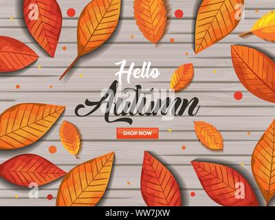 Muster hallo Herbst in Holz- Stock Vektor