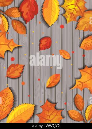 Muster der Herbst mit Blätter in Holz- Stock Vektor