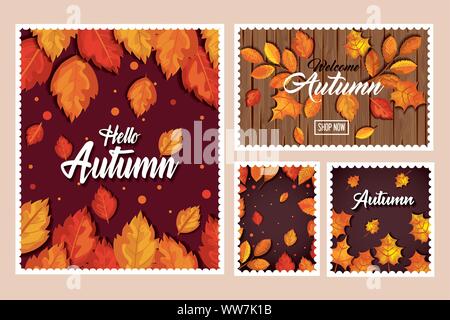 Stellen Sie Muster der Herbst mit Blätter Dekoration Stock Vektor