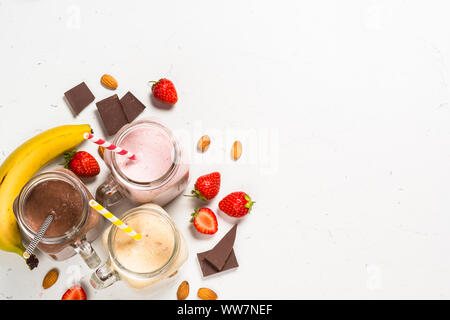 Satz von Milchshakes in Mason jars. Stockfoto