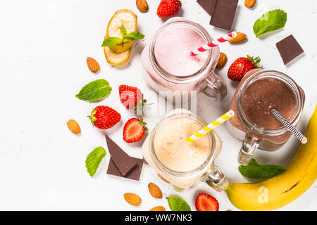 Satz von Milchshakes in Mason jars. Stockfoto