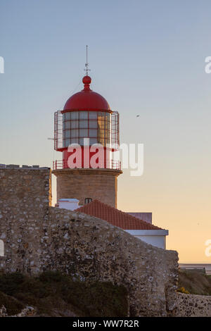 Portugal, Algarve, Lagos, Leuchtturm Cabo de Sao Vincente Stockfoto