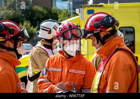 Lewes, Sussex, UK. 13 Sep, 2019. Sussex und Kent Feuerwehr und Rettungsdienste gemeinsame Ausbildung Übung in Lewes: Kredit. Credit: Alan Fraser/Alamy leben Nachrichten Stockfoto