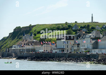 Anzeigen von Arromanches-les-Bains, Rhône-Alpes, im Englischen Kanal, Frankreich Stockfoto