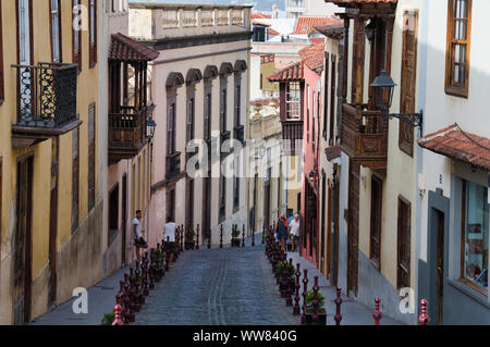 Straße in den Abend licht, La Orotava, Teneriffa, Kanarische Inseln, Spanien Stockfoto