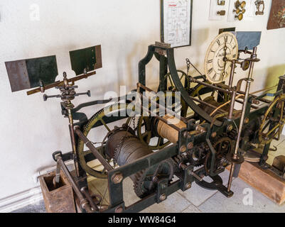 Historische Uhr im Stadtmuseum von Brugg Stockfoto