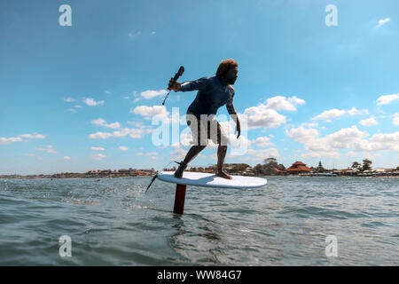 Folie Surfer mit Action Cam Stockfoto