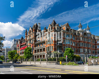 Rote Burg an der General-Guisan-Quai in Zürich Stockfoto