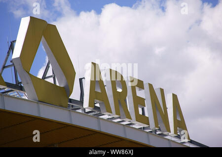 Das Logo der Commerzbank Arena, der Heimat des Fußballvereins Eintracht Frankfurt in Frankfurt Stockfoto