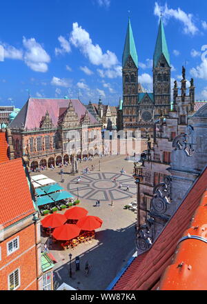 Marktplatz mit Rathaus und St. Peter Kathedrale, Bremen, Bremen, Deutschland Nord, Deutschland Stockfoto