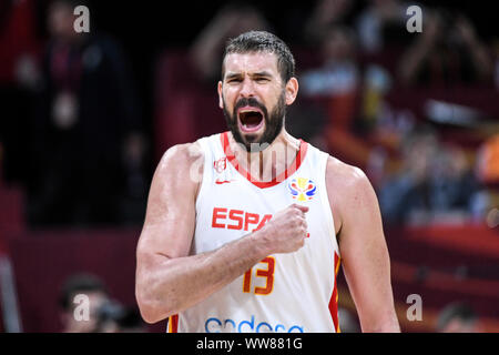 Marc Gasol (Spanien) feiern die im Halbfinale gegen Australien gewinnen. FIBA Basketball Wm China 2019 Stockfoto