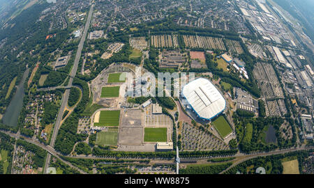 Luftaufnahme, ARENA PARK Gelsenkirchen, Veltins Arena, Arena in Gelsenkirchen ist das Fußballstadion des Deutschen Fußball-Bundesligisten FC Schalke 04, dem ehemaligen Park Stadium, Gelsenkirchen, Ruhrgebiet, Nordrhein-Westfalen, Deutschland Stockfoto