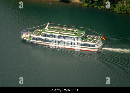 Luftaufnahme, Ausflug Schiff MS Sorpesee der Sorpesee in der Nähe von Amecke, Sundern, Sauerland, Nordrhein-Westfalen, Deutschland Stockfoto