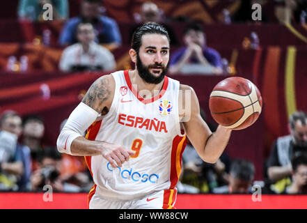 Ricky Rubio (Spanien) gegen Australien. FIBA Basketball Wm China 2019, Halbfinale Stockfoto