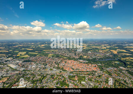 Luftaufnahme, Übersicht, Warendorf Emssee, Ems, MÃ¼nsterland, Nordrhein-Westfalen, Deutschland, Europa Stockfoto