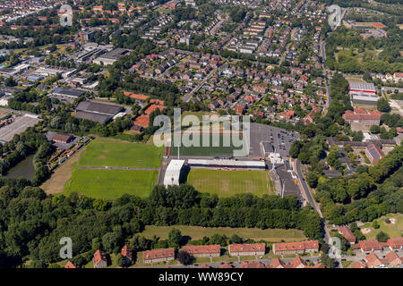 Rewerse Stadium, Wersestadion, ein Fußballplatz, ein Fußball-Stadion, ROT WEISS AHLEN e.V., Ahlen, Ruhrgebiet, Nordrhein-Westfalen, Deutschland Stockfoto