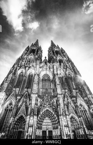 Das historische Köln Deutschland Dom in Schwarz und Weiß Stockfoto