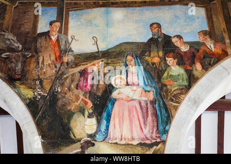 England, East Sussex, Polegate, Berwick, St. Michael und alle Engel Kirche, Wandmalerei von der Geburt Christi durch die Bloomsbury Artist Vanessa Bell datiert vom Jahre 1941 Stockfoto