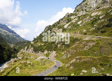 Straße am Susten Passhöhe, Urner Alpen, Kanton Bern, Schweiz Stockfoto