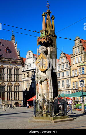 Statue der Bremer Roland auf dem Marktplatz, Bremen, Bremen, Norddeutschland, Deutschland Stockfoto