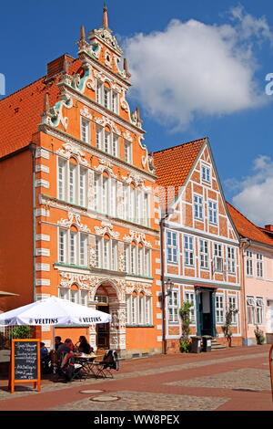 Bürgermeister Hintze Haus bei der Hanseatischen Hafen in der Altstadt, Hansestadt Stade, Niederelbe, Altes Land, Niedersachsen, Norddeutschland, Deutschland Stockfoto