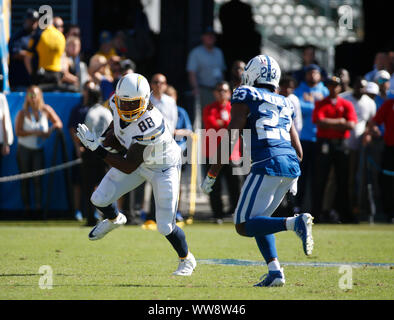 September 08, 2019 Los Angeles Ladegeräte tight end Virgil Grün (88) Während der NFL Spiel zwischen der Los Angeles Ladegeräte und die Indianapolis Colts an Würde die Gesundheit Sport Park in Carson, Kalifornien. Charles Baus/CSM. Stockfoto