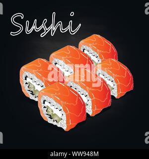 Nigiri Sushi Abbildung auf dunklem Hintergrund isoliert. Stock Vektor