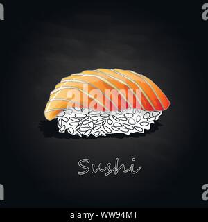 Nigiri Sushi Abbildung auf dunklem Hintergrund isoliert Stock Vektor