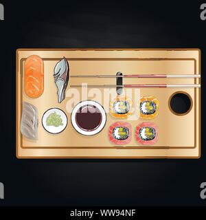 Nigiri Sush seti Abbildung isoliert. Ansicht von oben. Stock Vektor