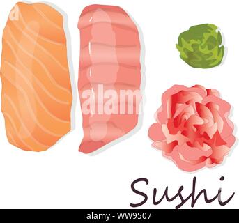 Sushi set auf Weiß isoliert. Ansicht von oben. Stock Vektor