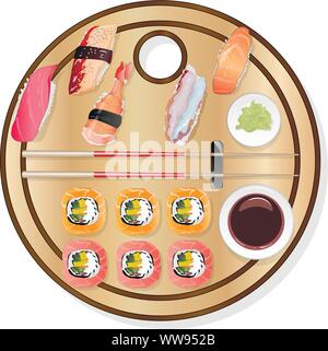 Nigiri Sush seti Abbildung isoliert. Ansicht von oben. Stock Vektor