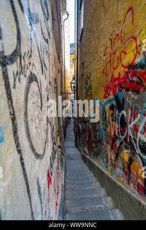 Marten Trotzigs Grand, engste Gasse in Gamla Stan in Stockholm, Schweden Stockfoto