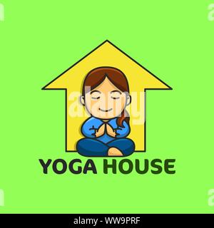 Yoga Haus Abbildung: Gut für Yoga Logo und Abzeichen. Spaß Cartoon Logo, Vector Illustration. Stock Vektor