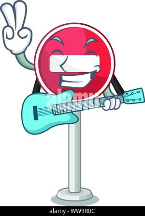Mit Gitarre kein Eintrag im Charakter isoliert Stock Vektor