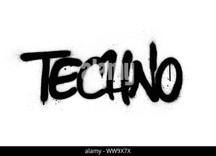 Graffiti gesprüht techno Wort in Schwarz auf Weiß Stock Vektor