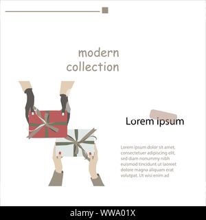 Hand gezeichnete Illustration, moderner Stil, isolierten clip art. Hände von Frau mit pzie Box. Konzept, Weihnachten, laden Stock Vektor