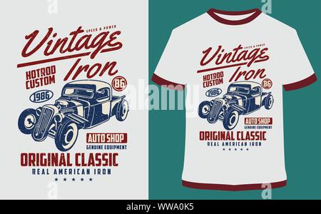 Auto T-Shirt Design Vector, Typografie, Illustration, weltweit Speedway - Classic Car Race - Speed Racer - es kann für Etiketten, Logos, Zeichen, Aufkleber Stock Vektor