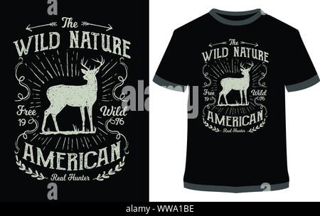 Wilde Natur Hirsche Vektor Design, Typographie, T-Shirt, Grafiken, für Aufkleber oder Druck für die T-shirt Stock Vektor