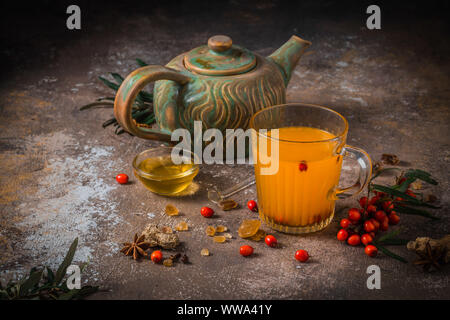 Herbst Berry Tee im Glas Tasse mit Tee. Stockfoto