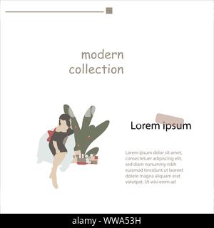 Geschenkkarte mit bogen und farbband, Geschenkbox und Frau lieben Einkaufen. Shopping Zertifikat und Gutschein, Prepaid cash-Karte und Bonus, Verkauf Konzept, v Stock Vektor