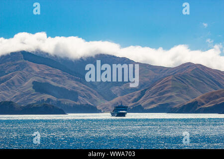 Blick von der Interislander Fähre zwischen Nord- und Südinsel von Neuseeland Stockfoto