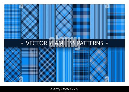 Set karierte Muster Nahtlose. Tartan Muster Stoff Textur. Checkered geometrischer Vektor Hintergrund. Schottische streifen Decke Kulisse. Mode Tuch col Stock Vektor