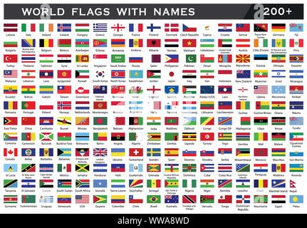 Welt Flagge mit landkreisen Namen Zeichnung von Abbildung: Stockfoto