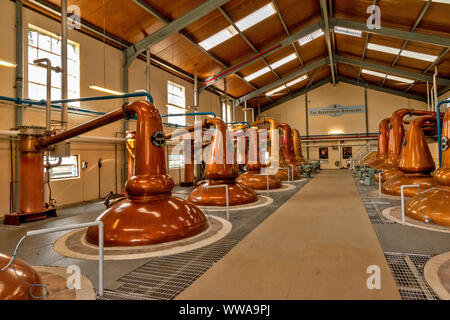 GLENFIDDICH WHISKY DISTILLERY DUFFTOWN Moray in Schottland GLENFIDDICH ZEILEN AUS KUPFER POT STILLS IN DER BRENNEREI Stockfoto