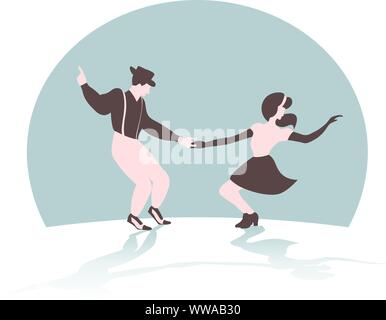 Swing dance Paar Silhouette auf grünem Hintergrund mit Farbverlauf Schatten Stock Vektor