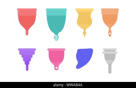 Menstruationscups. Einfache flache Objekte auf weißem Hintergrund. Vector Illustration. Stock Vektor