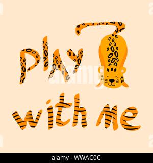Comic poster Mit cute cartoon Leopard und handgezeichneten Schriftzug. Vector Illustration. Stock Vektor